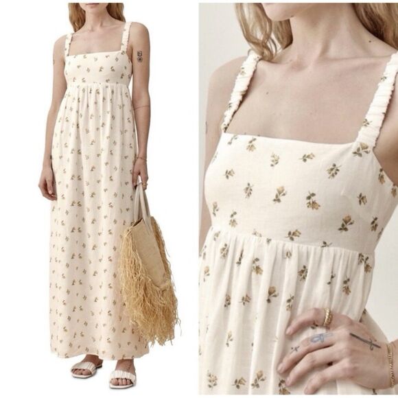 Reformation Tana Linen White Floral Maxi Dress Small - Picture 1 of 5